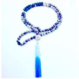 Mala Bead Necklace, Jasper and Apatite